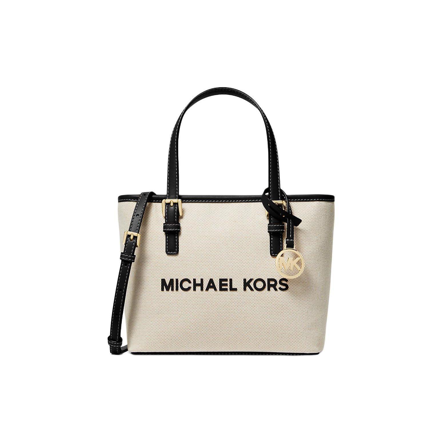 

Michael Kors Mk Jet Set Travel Fashion Simple Cotton Polyester Tote Bag Shopping Bag Shoulder Crossbody Handbag Women tote Beige Black 35S4GTVT0C-0001 Basic Set (Bag+Dust Bag)