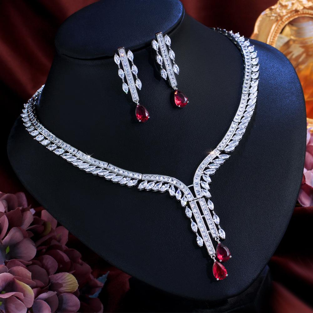 Necklace Premium Light Luxury Water Drop Zircon Bridal Dress Set Jewelry Set Chain