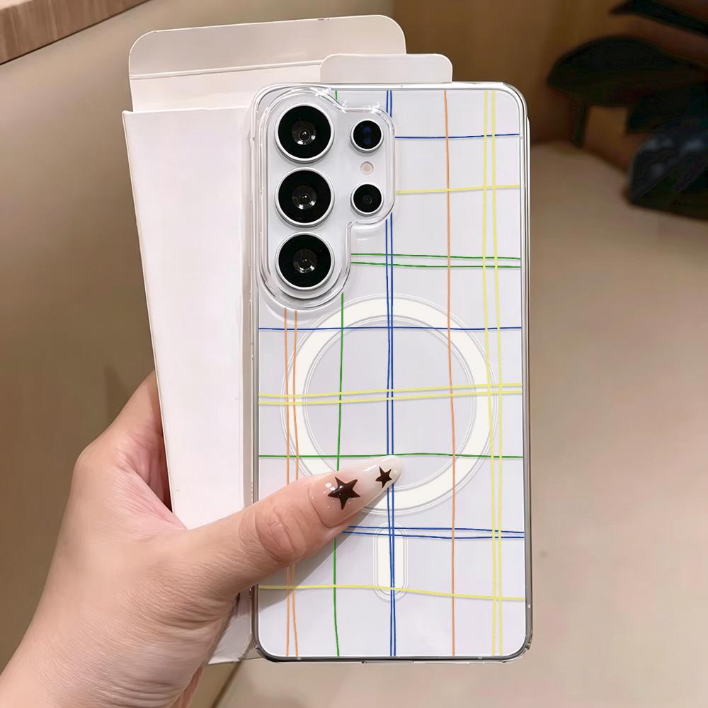 Colorful Line Grid Pattern Phone Case For Samsung A57 A37 A56 5g A16 A17 A07 A55 A54 A35 A26 S26 Ultra S25 S24 For Magsafe Cover