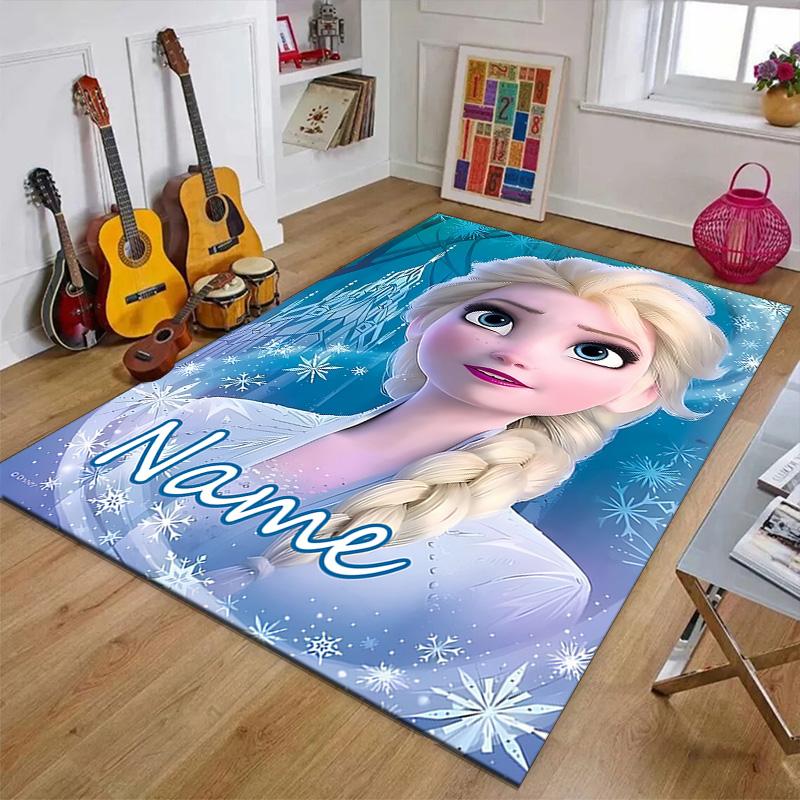 Custom Frozen Mat Personalized Name, Polyester Washable Indoor Entryway Rug, Gift for Christmas, Easter, Thanksgiving Day