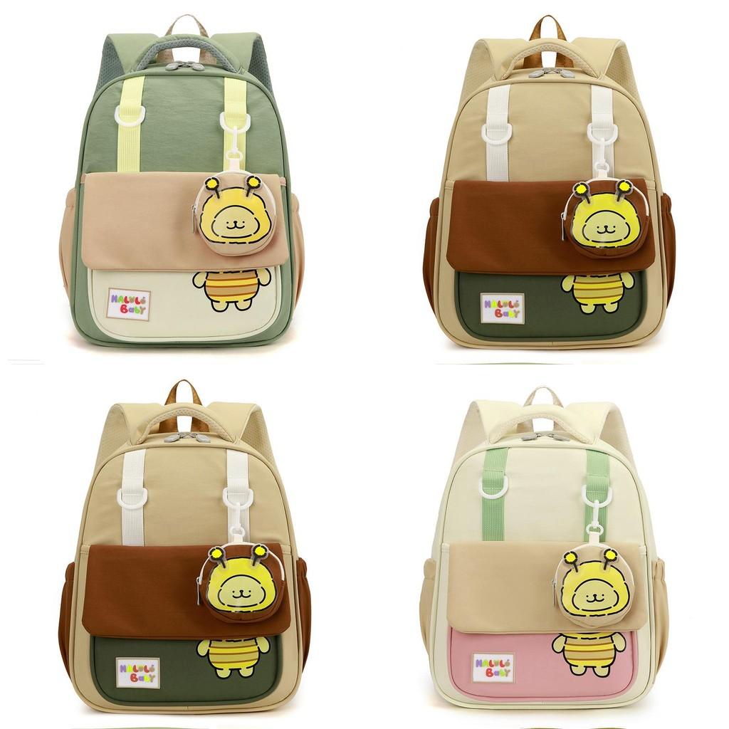 Childrens Bee Pattern Cartoon Backpack With Curved Shoulder Straps For School And Kindergarten