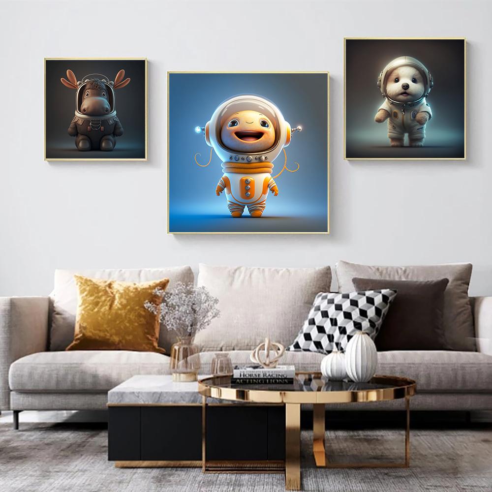Baby Animal Astronauts Set 10 Cute Cute Pixar Dog Art Poster Print Cartoon Hd Modern Canvas Painting Nursery Kid Room Home Decor