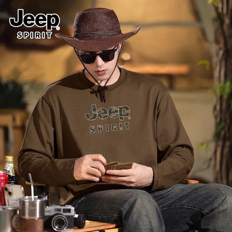 JEEP SPIRIT Men s Pure Cotton Long-Sleeve Crewneck T-Shirt 5XL
