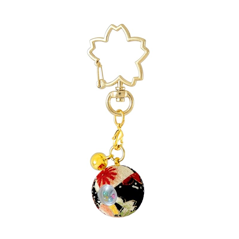 

[Zoon] flower crepe kaleidoscope Japanese pattern Crepe with bell key ring made in Japan souvenir (red and black)