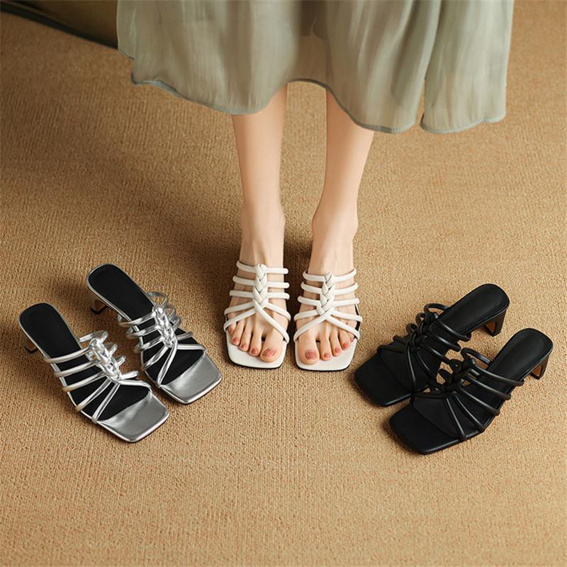 Fashion New Summer Slippers Open-toe Slippers for Women Fashion Square Toe High Heels Ladies Shoes Gladiator Shoes Slippers Sandals