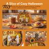Miniature Scene Halloween Gifts Ghost Pumpkin Tabletop Sign, Wooden House with Mini Tiered Tray Ornaments Scene, Fall Harvest Desktop Ornament