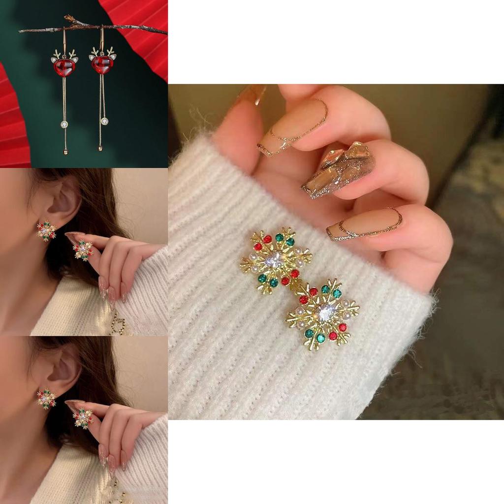 Christmas Snowflake Earrings With Colorful Rhinestones And Alloy For Women