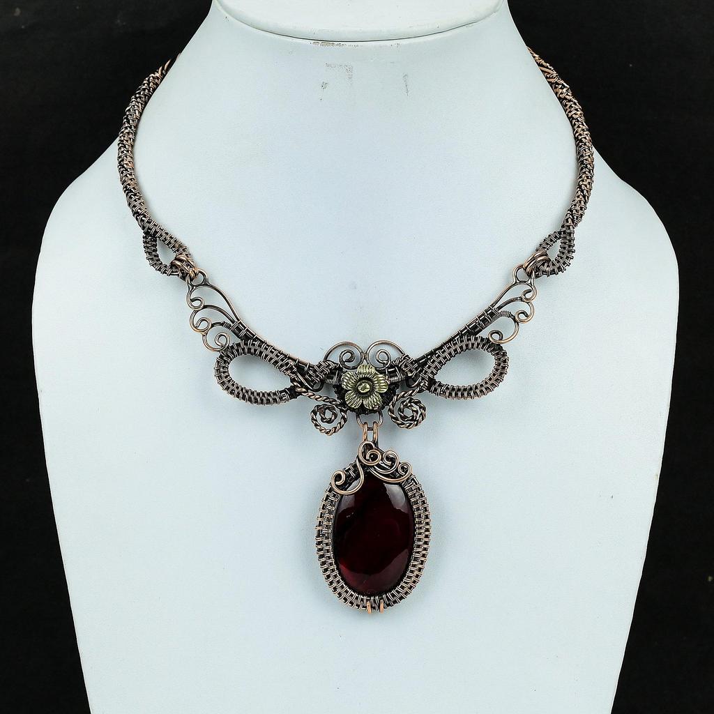 Red Flash Labradorite Necklace, 999 Copper Wire Wrapped Jewelry, Gemstone Jewelry Adjustable Chain Necklace, Handmade Wedding Gift Jewelry