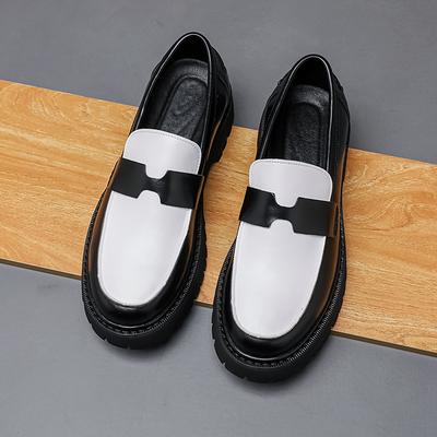 Fashion Fashionable and Trendy Teenagers' Soft Soled Anti Slip Loafers Classic Black White Men's Comfortable Thick Soled Leather Shoes