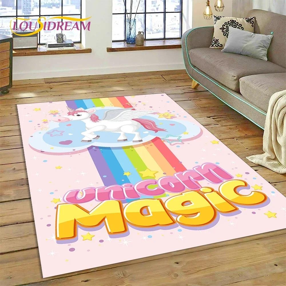 3D Cute Dream Unicorn Cartoon Girl Carpet Rug for Bedroom Living Room Home Sofa Decoration,Children Game Large Decor Floor Mat