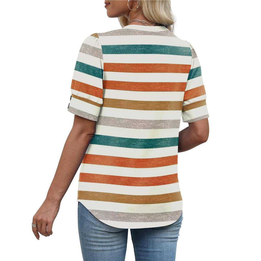 Damen Oberteile Kurzarmhemden Knöpfe V-Ausschnitt Frühlingsmode Sommeroutfits Übergröße Blusen