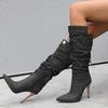 Grey Blue Women Knee High Boots High Stiletto Heel Big Size 50