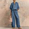 New Arrival Women's Casual Loose 2-Piece Set – Round Neck Zip-Up Top + Wide Leg Pants, Solid Color Loungewear Suit for Travel & Daily Wear