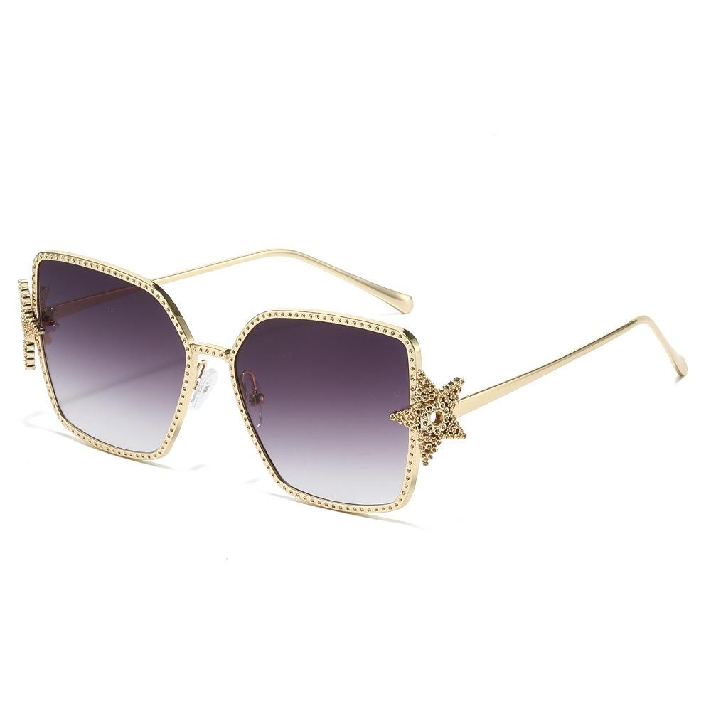 

New Luxury Oversized Square Women Sun Glasses Five Pointed Star Diamond Design Trendy Outdoor Men Sun Glasses UV400 as picture