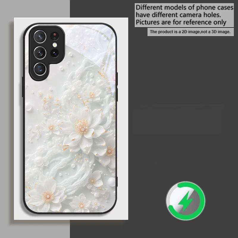 

Красивые белые цветы, подходящие для Samsung Galaxy S26 Ultra S20 FE S21 S22+ 23 Plus S24 Ultra 25 Edge черный Стеклянный чехол для телефона Galaxy S26