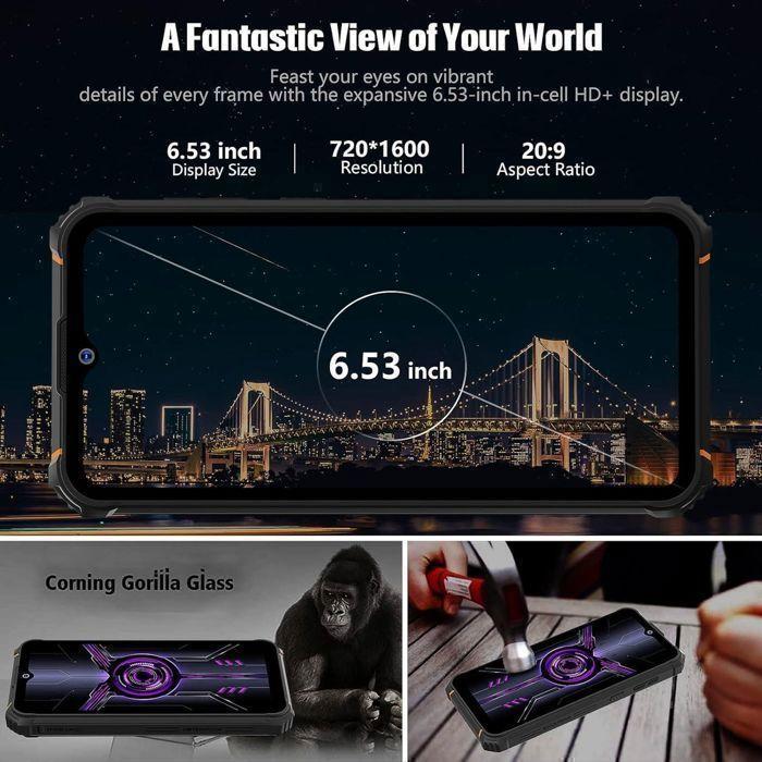 HOTWAV W10 PRO Smartphone Robuste 6Go+64Go Écran 6.53'' HD+ Téléphone Portable Incassable 15000mAh Caméra Triple IP68/IP69K Noir