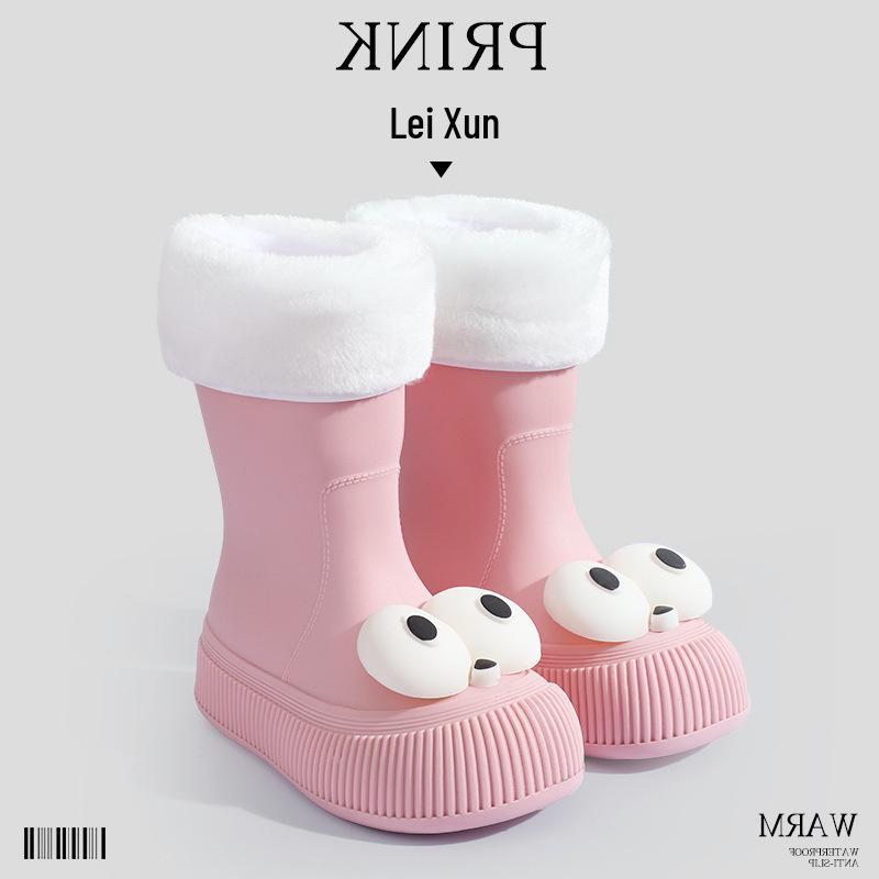 Women's Fashion Rain Boots: Non-Slip, Waterproof, Fleece-Lined, Mid-Calf Boots for Ladies & Kids - Perfect for Outdoor Wear.