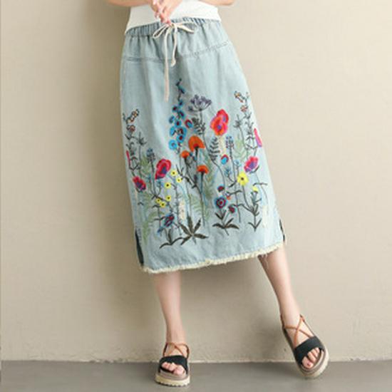 Women's Plus Size Cotton Linen Midi A-Line Skirt with Elastic Waist In 20 Colors