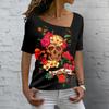 Vintage Skull Women's T Shirt 3D Printed Skew Collar Blouses Casual Short Sleeve Pullover Tops Summer Oversized Clothes Tees