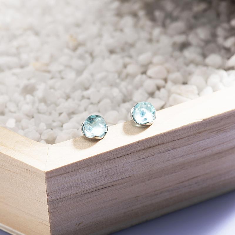 Ventfille 100% 925 Sterling Silver Stud Earring for Women Girl Gift Mermaid Tears Japanese Korean Blue Foam Crystal Wholesae