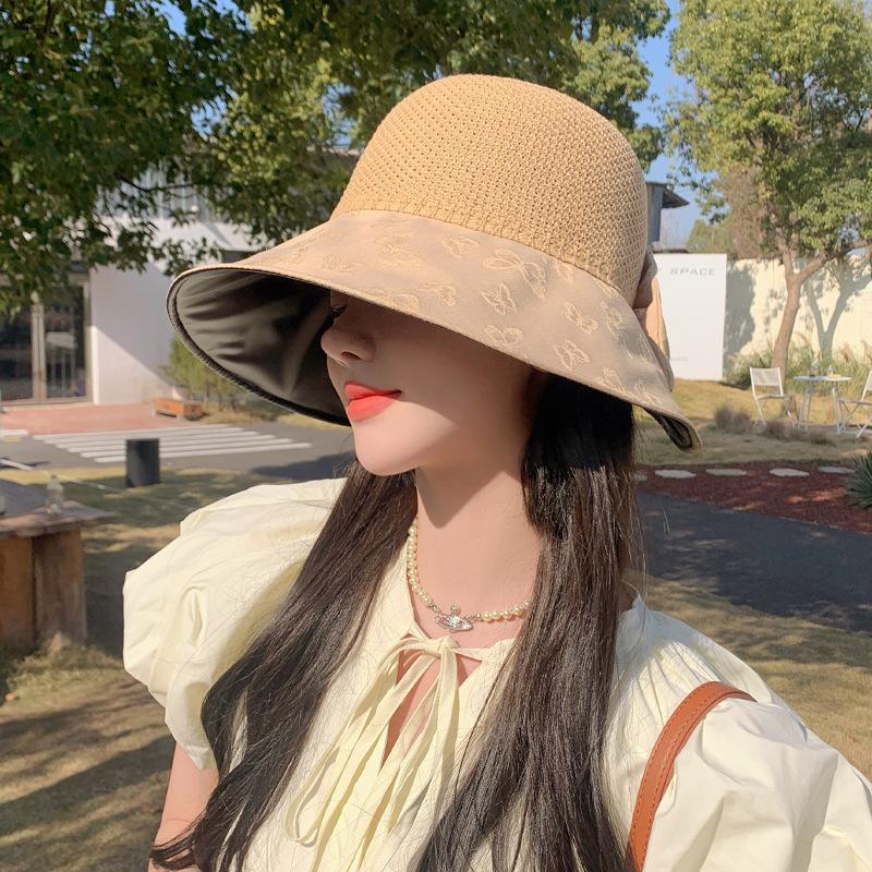 Vinyl Hat Female Embossed Butterfly Mesh Breathable Bucket Hat Summer Outdoor Sunscreen Sun Hat New