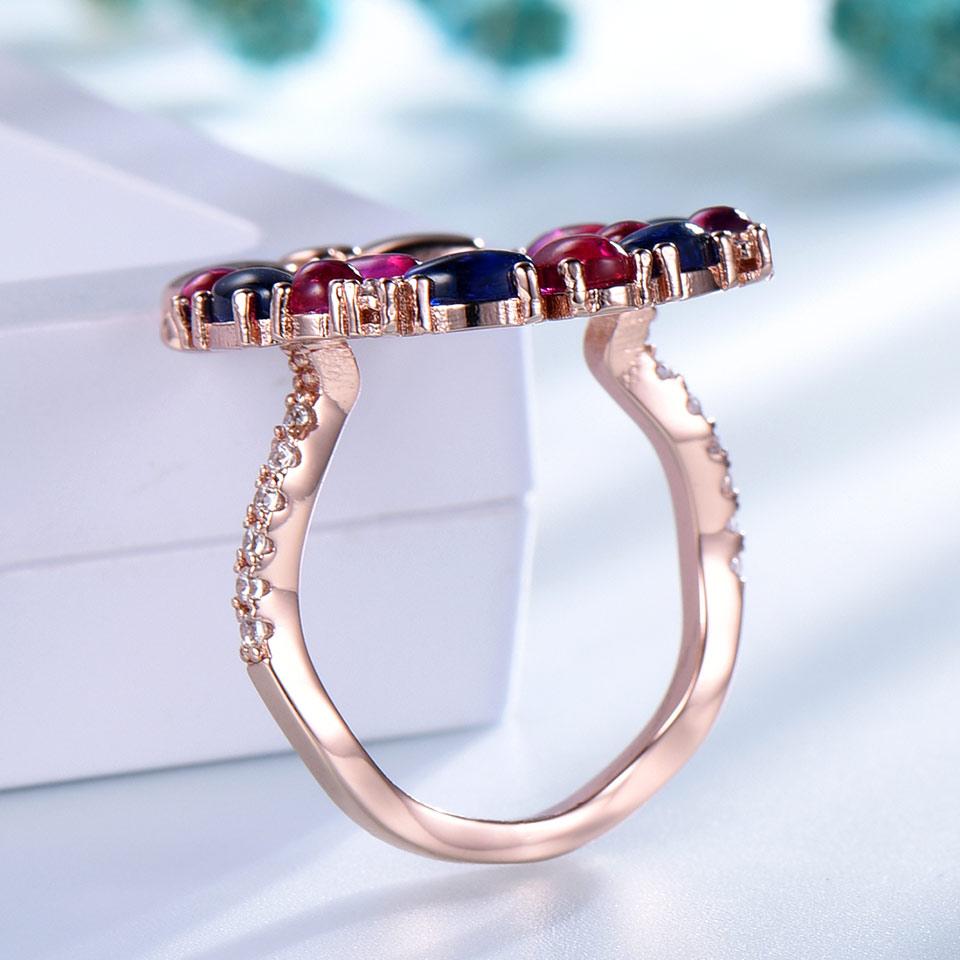 Created Nano Ruby Rose Gold White Zircon 925 Sterling Silver Finger Cute Christmas Rings