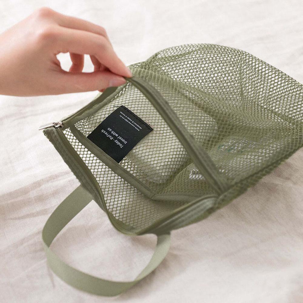 Mesh Makeup Organizer Portable Convenient Shower Bag Solid Color Tote Bag Simple Robust Hanging Pouch Bath Mesh Pockets