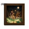 Unique Christmas Home Gift Sea Glass Shadow Box Night Light, 3D Winter Snow Scene Wooden LED Lighted Picture Frame Art with Warm Glow, Landscape