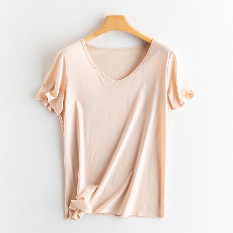 Sommer Kurzarm Damen T-Shirts Echte Seide Leinen Baumwolle T-Shirt Damen Lässige Tees V-Ausschnitt Frau Einfarbige Oberteile