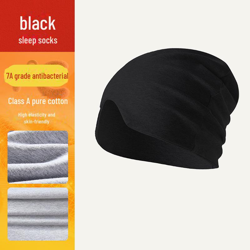 

Мужская ветрозащитная шапочка для сна с маской для глаз - ночной головной убор из чистого хлопка One Size чёрный