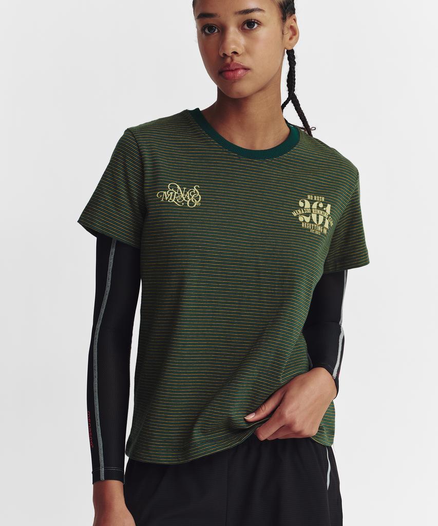 Minasu Vintage Stripe Short Sleeve T Shirt_Green