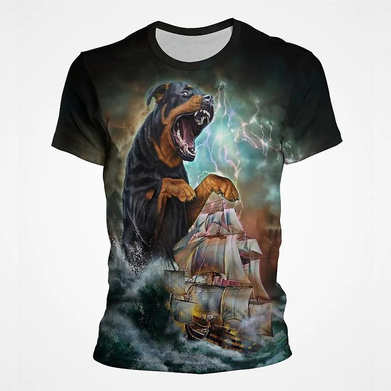 Summer Round Neck 3D Animal Pattern Print Top Fashionable Casual Short Sleeved Men's T-shirts