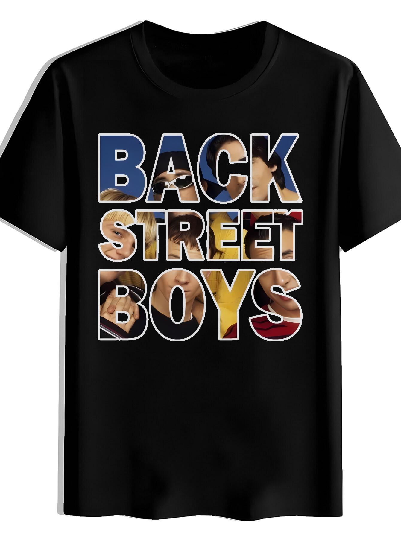 

Black Backstreet Boys Graphic T-shirt - Casual Summer Crew Neck Tee with Retro Rock Band Design S