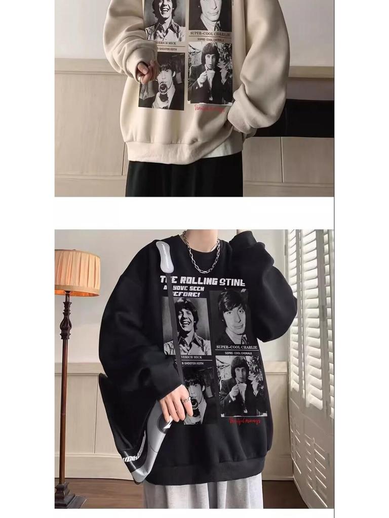 Men's Trendy Cotton Crewneck Hoodie: Lightweight Spring/Autumn Fleece Jacket, Loose Fit, Student Style, Hoodless Outerwear.