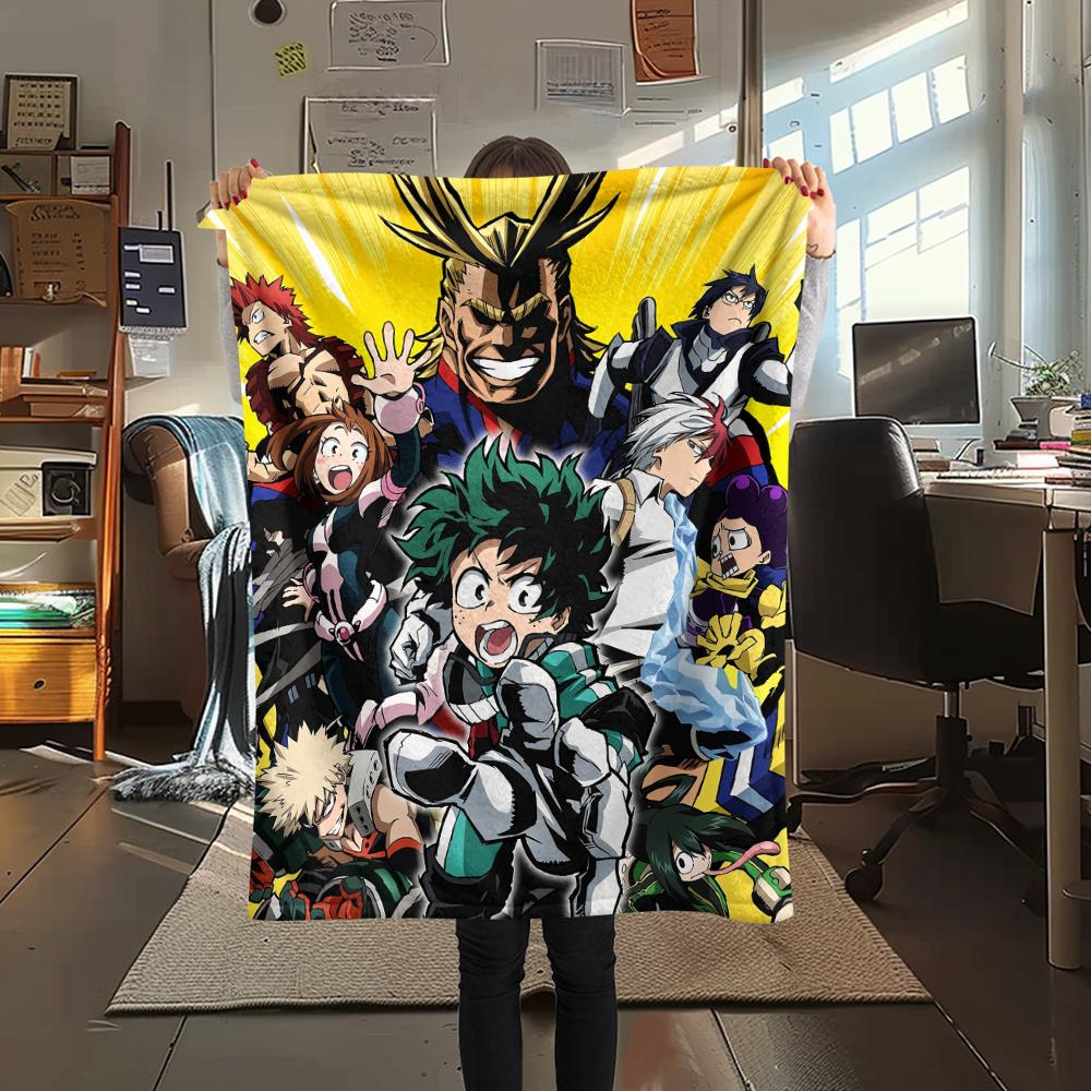 My Hero Academia Poster Pattern Flannel Blanket, High Quality Comfortable for All Seasons, Home Decor, Warmth and Comfort, Perfect for Gifts.