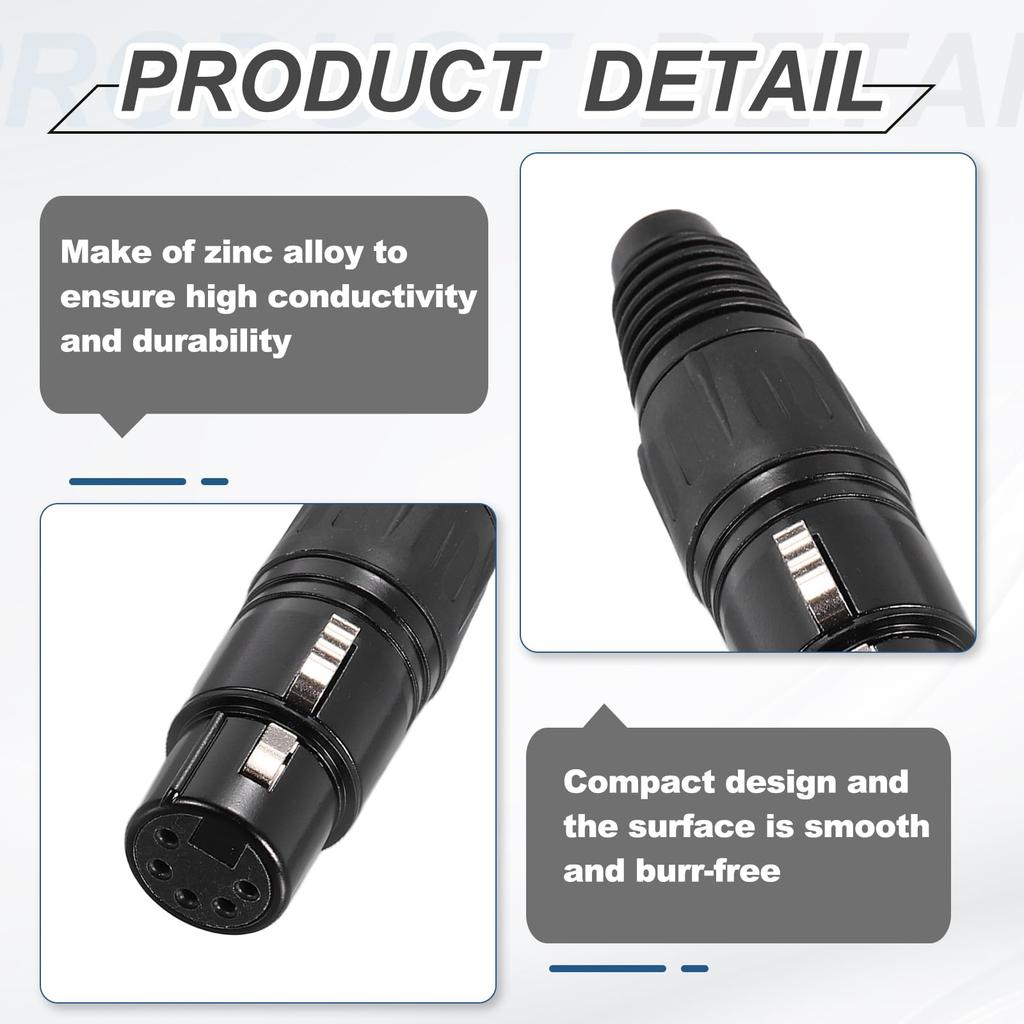 uxcell 4 Pieces 5-Pin XLR Female Connector Microphone Audio Cable Plug Socket Accessory for Mixer Power Amplifier Black 2.76 Inches