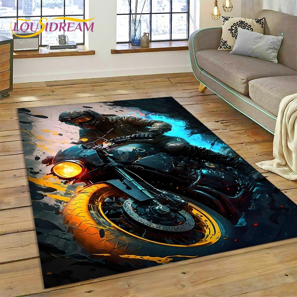 Motocross Modern retro Motorcycle Rug Carpet for Living Room Bedroom Home Decor,Floor Mat Non-slip Decoration for Sofa Doormat