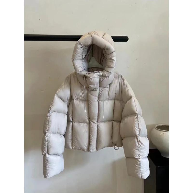 Abrigo Corto de Plumas Retro para Mujer Chaqueta Acolchada de Invierno con Capucha Ropa Exterior Gruesa de Algodón Moda Vintage Tendencia