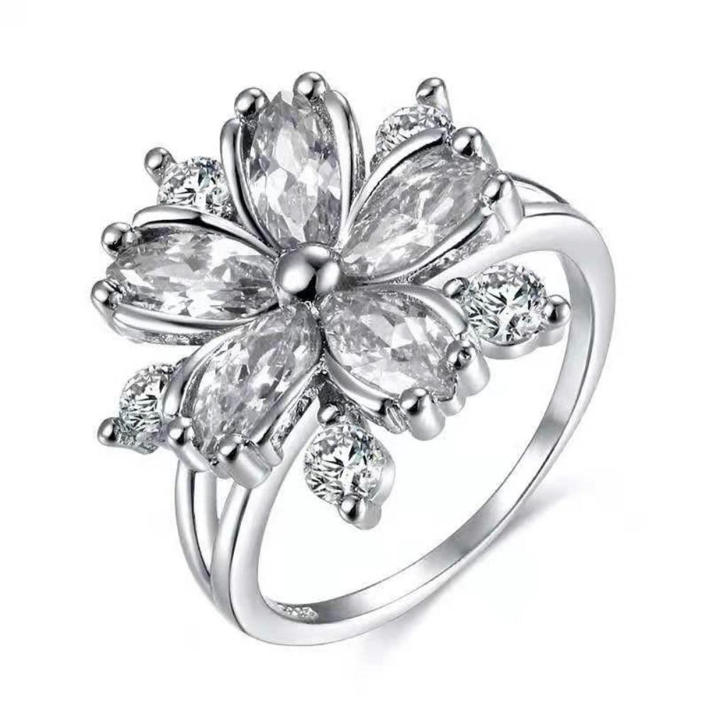 Milangirl Mehrfarbig Lila Blume Wassertropfen Kristall Zirkon Ringe für Damen Weiblich Hochzeit Verlobung Braut Bankett Zirkon