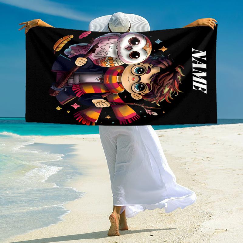 Personalized Harry Potter Owl Beach Towel Microfiber Beach Towel Thin Absorbent for Beach Swimming Yoga Bath Sports. 0910422