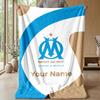 Olympique Marseille FC Custom Name Text Flannel Blanket Soccer Logo Personalized Fleece Throw Blanket Special Gift For Sofa Bedroom Home