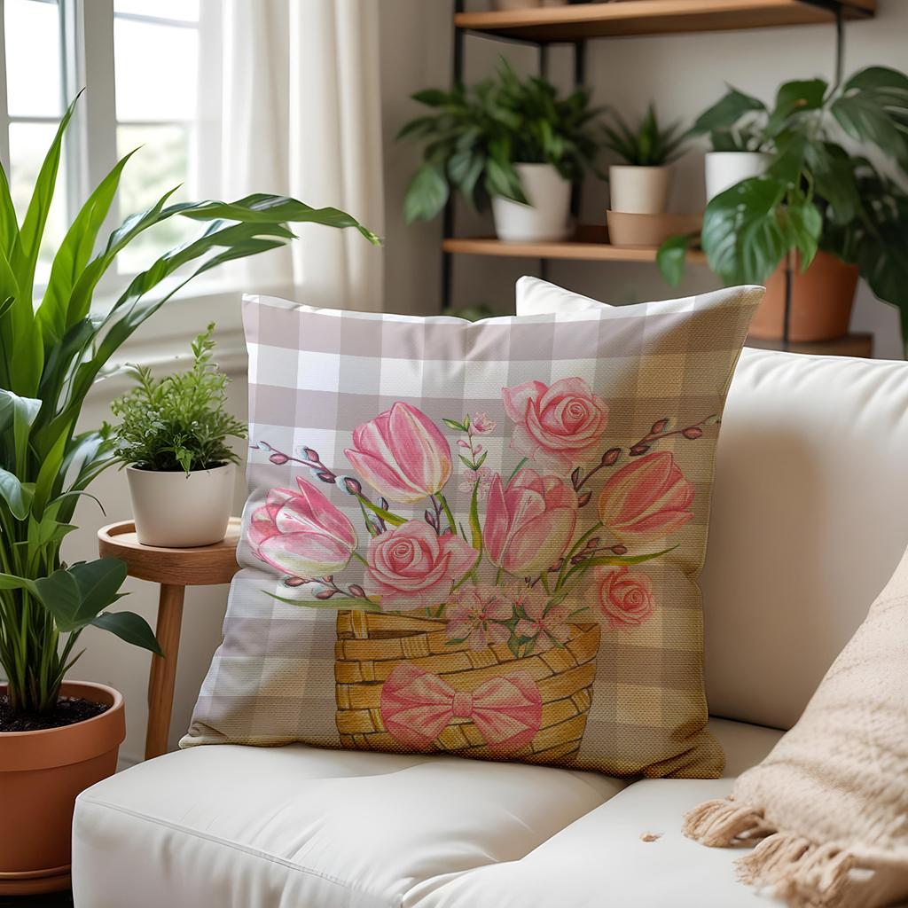 New Flower Pillowcase Linen Print Spring Atmosphere Cushion Pillowcase