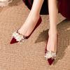 New red wedding shoes women's shoes rhinestone show heel high heels toast Chinese dress shoes single shoes