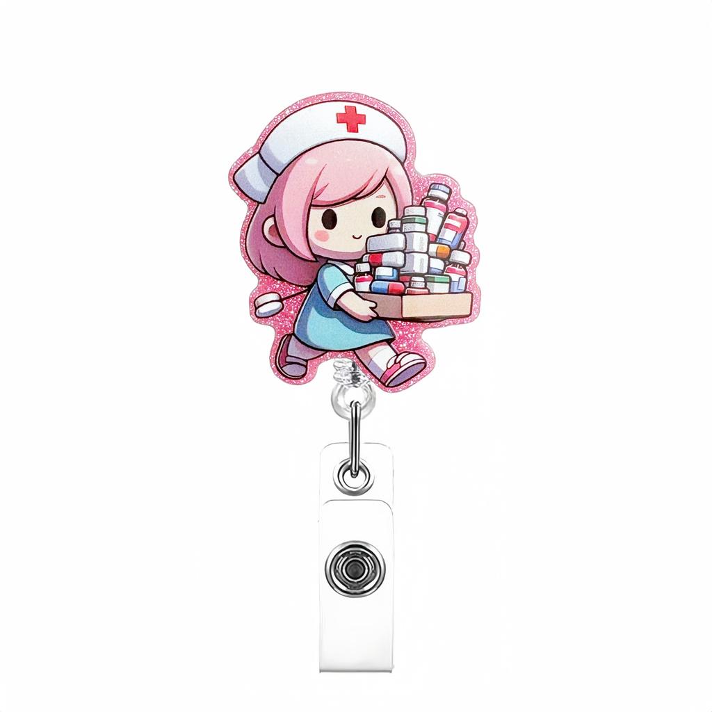 Unisex ID Name Cards Holders Retractable Badge Reel Cartoon Hospital Medical Icons Lovely Nurse Doctor Clip Brooches Keychains