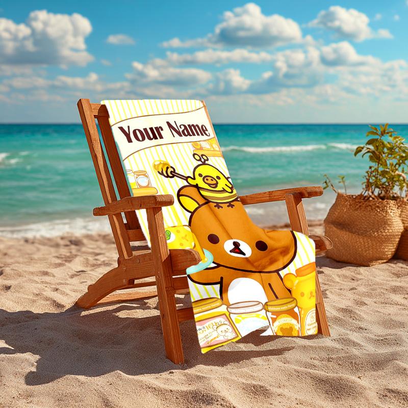 Personalized Customized Proof Beach Towel with San-X Rilakkuma Pattern - Soft, Absorbent,quick-drying,perfect Swimming,camping&bathing