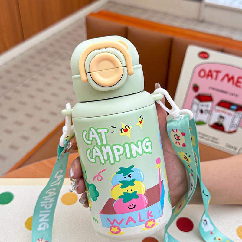 OLOEY Kids Cartoon Insulated Dual-Use Water Bottle