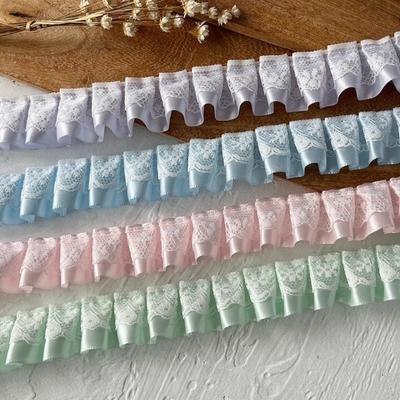 DIY 3meters Lace Ribbons Trim Handmade Pleated Ruffled Farbic Trim High-Grade Garment Dress Hem Sewing Material Lace Accessories