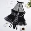 Hollow Out PU Latex Leather Mesh See Through Open Crotch Bodysuit for Womens Sexy Underwear Lingerie Set Erotic Costumes