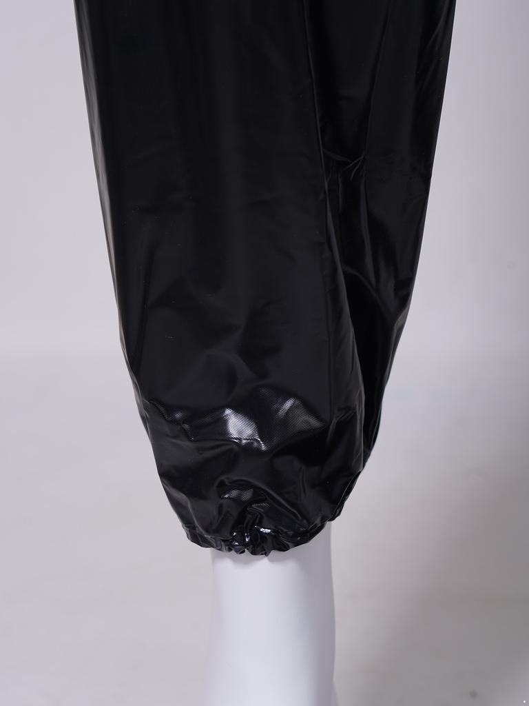Unisex PVC Sauna oblek Dlouhý rukáv Zip S kapucí Stahovací šňůrka Bunda Vrchní díly Kalhoty Cvičení Trénink