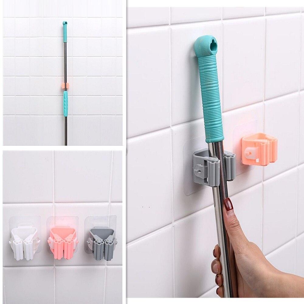 1 Pcs Adhesive Multi-Purpose Hooks Wall Mounted Mop Organizer Holder RackBrush Broom Hanger Hook Kitchen Bathroom Strong Hooks